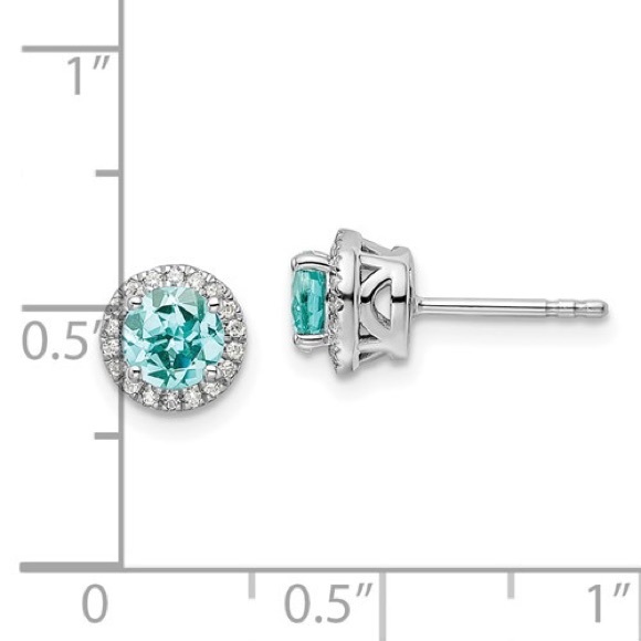 14K White Gold Pure Serenity Lab Grown Diamond &  round Paraiba Post Earrings - Picture 3 of 4